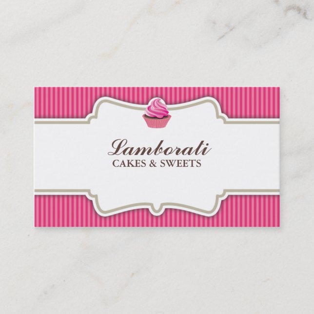 Cupcake Bakery Pink Elegant Modern Retro Business Card (Front)