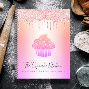 Cupcake Bakery Pink Rose Glitter Rainbow Ombre Notebook