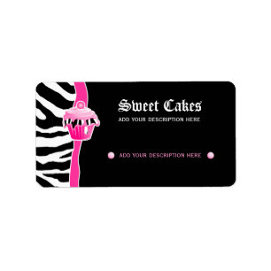 Cupcake bakery price label zebra retro pink 2
