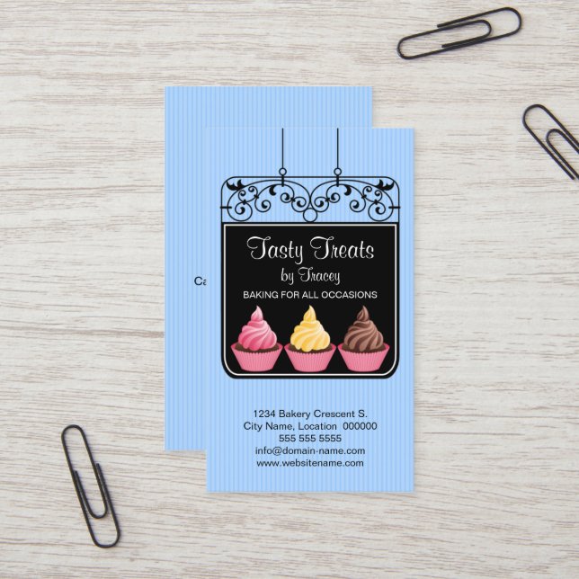 Cupcake Bakery Storefront Sign Business Card (Front/Back In Situ)