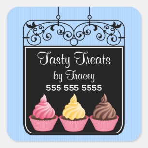Cupcake Bakery Storefront Sign Square Stickers