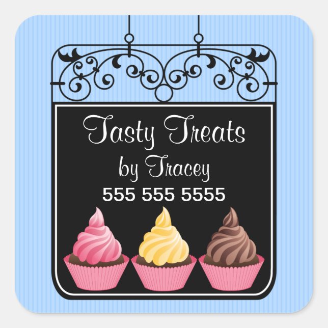 Cupcake Bakery Storefront Sign Square Stickers (Front)