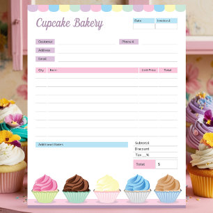 Cupcake Bakery Theme Order Form Invoice Notepad