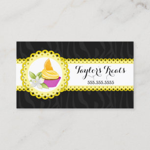 Cupcake Bakery Zebra Yellow Scalloped Border Business Card