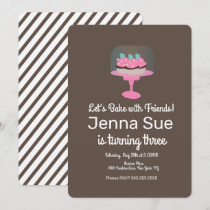 Cupcake Baking 3rd Birthday Party Cake Stand Invitation