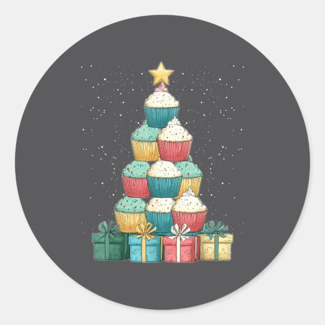 Cupcake Baking Baker Christmas Tree Xmas  Classic Round Sticker (Front)