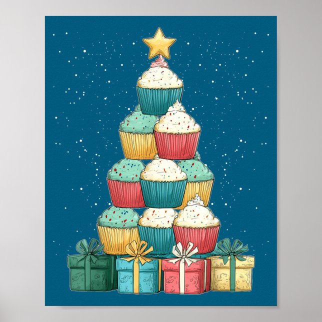 Cupcake Baking Baker Christmas Tree Xmas  Poster (Front)