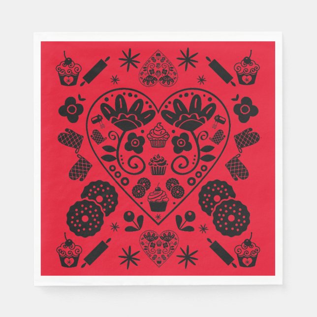 Cupcake Baking Folk Art Napkin (Front)
