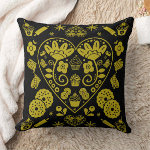 Cupcake Baking Folk Art Throw Pillow