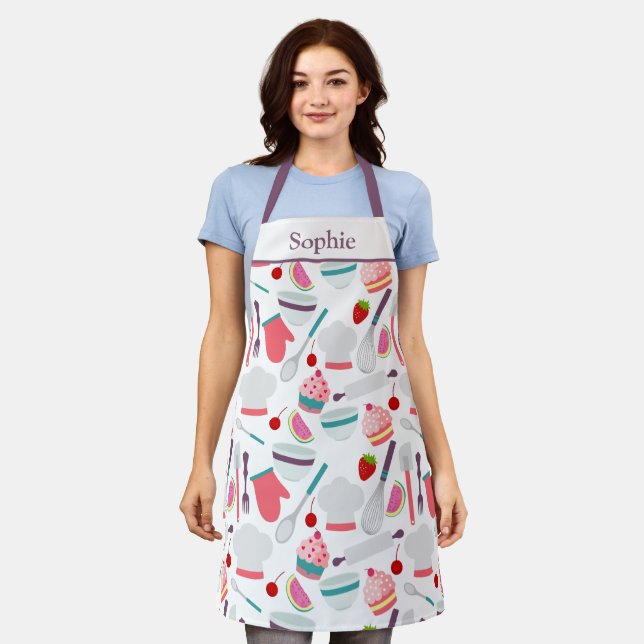Cupcake Baking Pattern Apron (Worn)