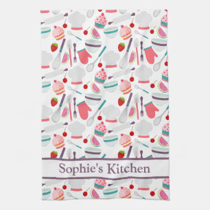 Cupcake Baking pattern Purple Kitchen Towel