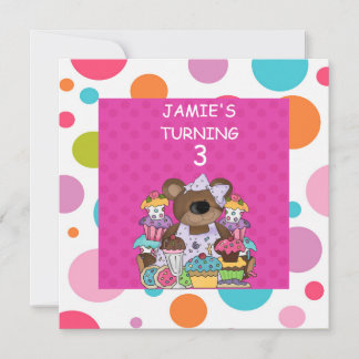 CUPCAKE & Bears GIRLS  Birthday Party Invit Invitation