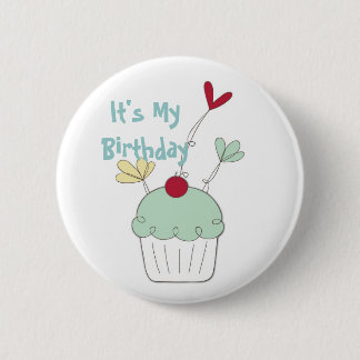Cupcake birthday badge with cherry and flowers 2 inch round button