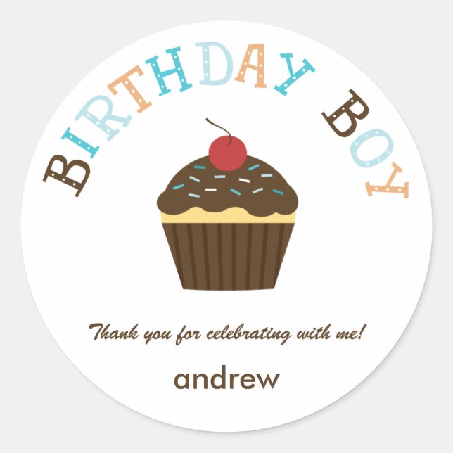 Cupcake Birthday Boy Favour Sticker /Envelope Seal (Front)