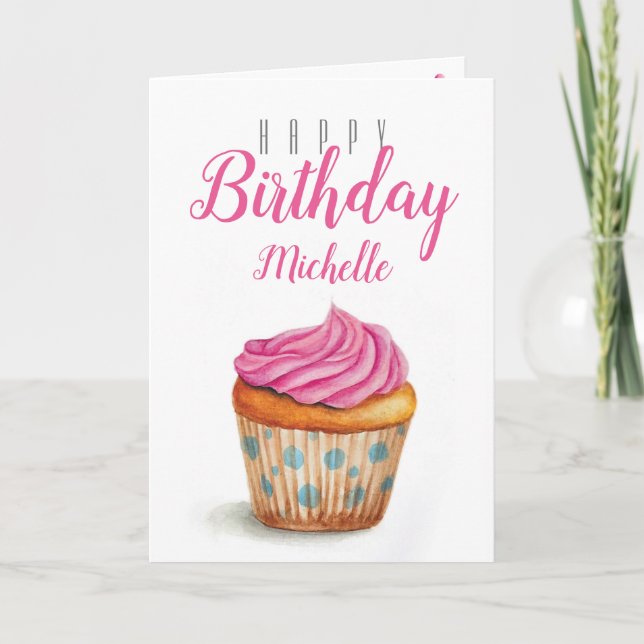 Cupcake Birthday Card with personalized name (Front)