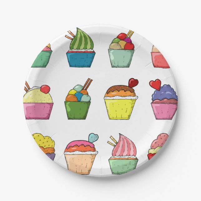 Cupcake Birthday Design Paper Plate (Front)