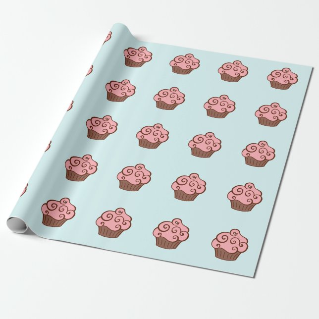 Cupcake Birthday Gift Wrapping Paper (Unrolled)