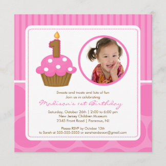Cupcake Birthday Invitation 1st Birthday Pink