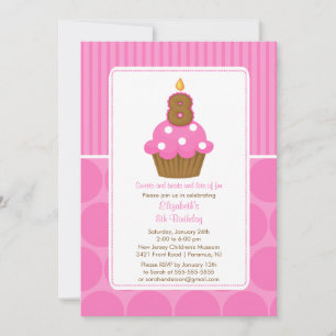 Cupcake Birthday Invitation 8th Birthday Pink