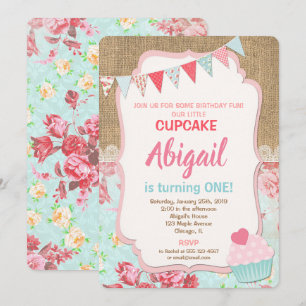 Cupcake birthday invitation girl 1st birthday