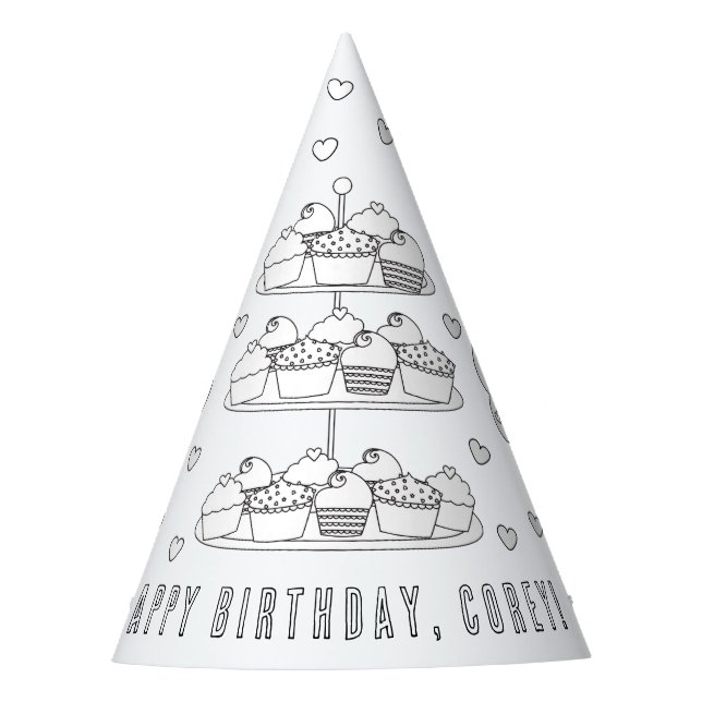 Cupcake Birthday Party - Colour Your Own Party Hat (Front)