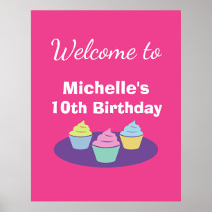 Cupcake Birthday party theme custom welcome poster