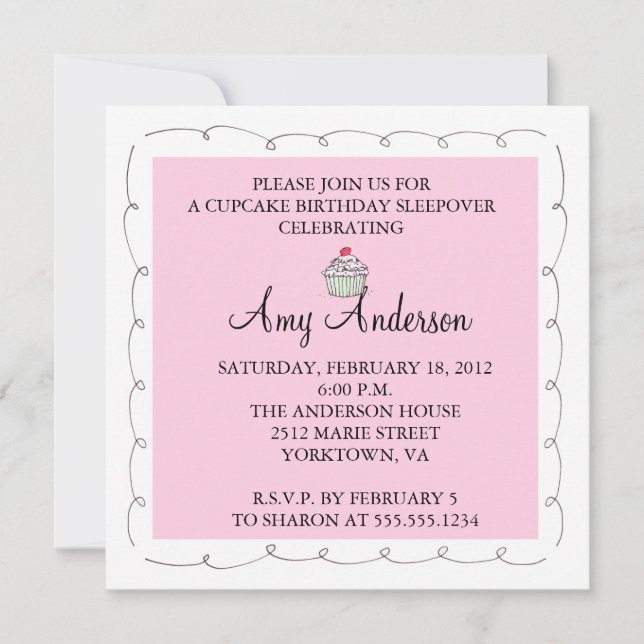 Cupcake Birthday Sleepover! Invitation (Front)