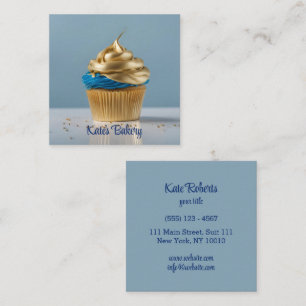 Cupcake Blue Gold Baker Bakery Chef Catering Square Business Card