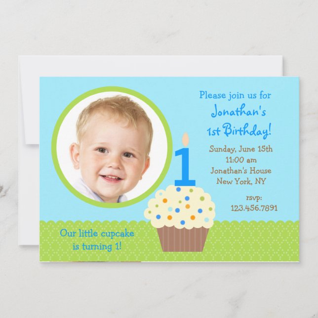 cupcake Boy Photo Birthday  Invitations (Front)