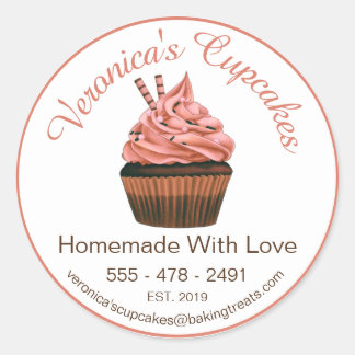 Cupcake Brown With Contact Details Classic Round Sticker