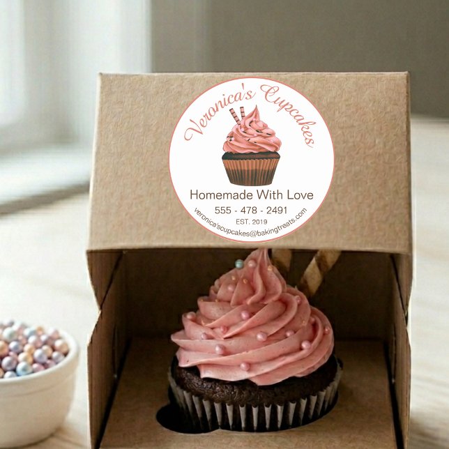 Cupcake Brown With Contact Details Classic Round Sticker (Creator Uploaded)