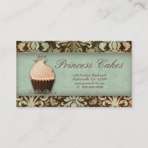 Cupcake Business Card Crown Mint Brown Vintage