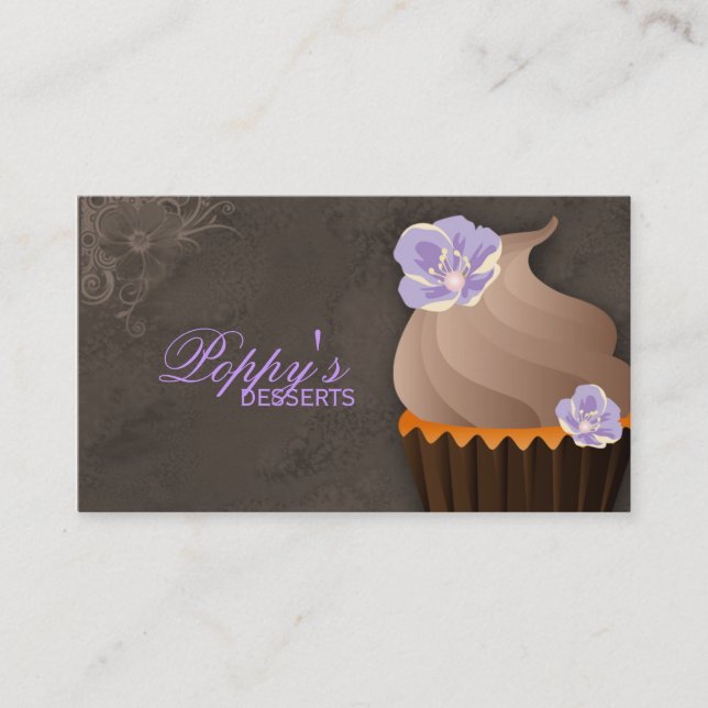 Cupcake Business Card Floral Brown Purple Vintage (Front)
