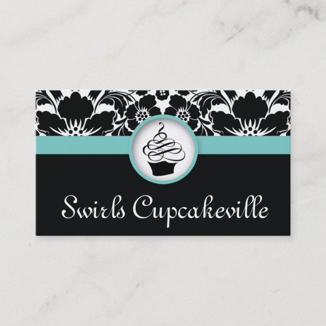 Cupcake Business Card Floral Damask Baby Blue (Front)