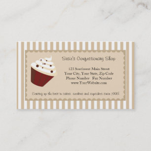 Cupcake Business Card, Soft Mocha Stripes Card
