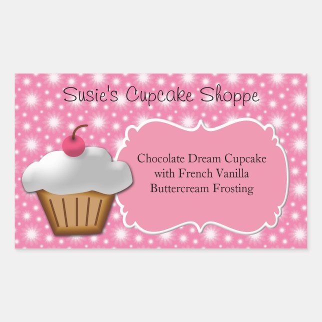 Cupcake Business or Box Label, Pink and White Sticker (Front)