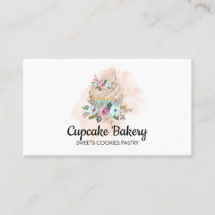 Cupcake Cake Baker Pastry Watercolor Business Card