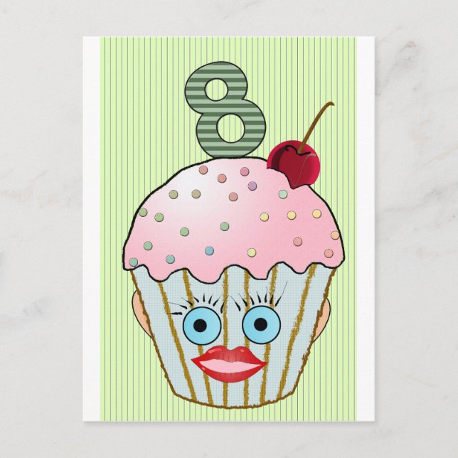 Cupcake Cake Birthday Pattern Face Eye Cute Eight Postcard (Front)