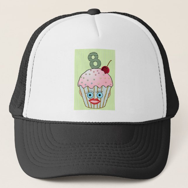 Cupcake Cake Birthday Pattern Face Eye Cute Eight Trucker Hat (Front)