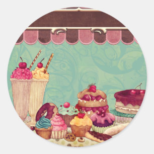 Cupcake Cake Party Sign Banner Classic Round Sticker