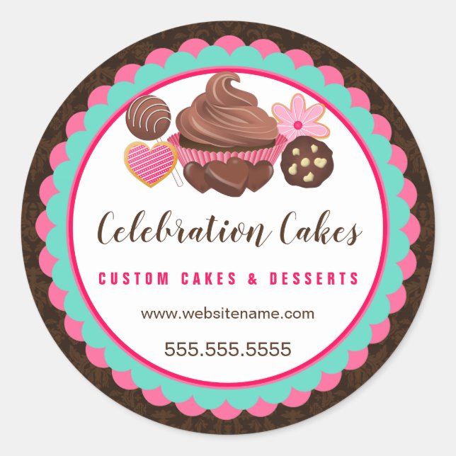 Cupcake Cake Pop Cookies Scalloped Banner Classic Round Sticker (Front)