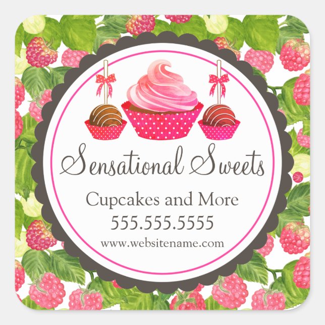 Cupcake Cake Pop Raspberry Bakery Box Seals (Front)