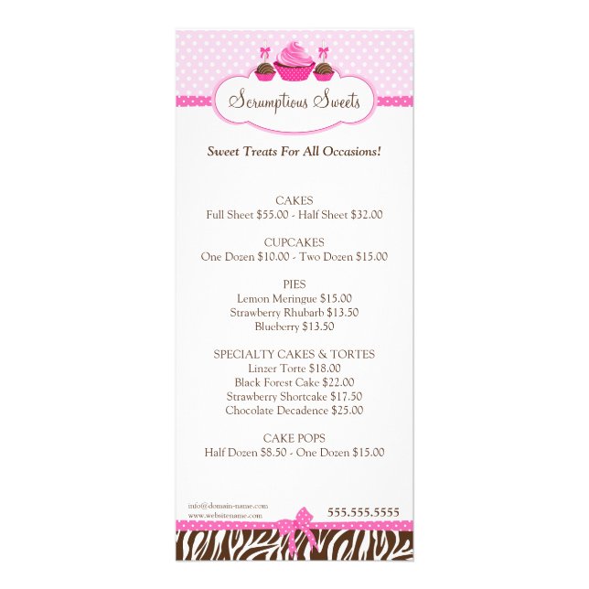 Cupcake Cake Pops Bakery Business Rack Card (Front)
