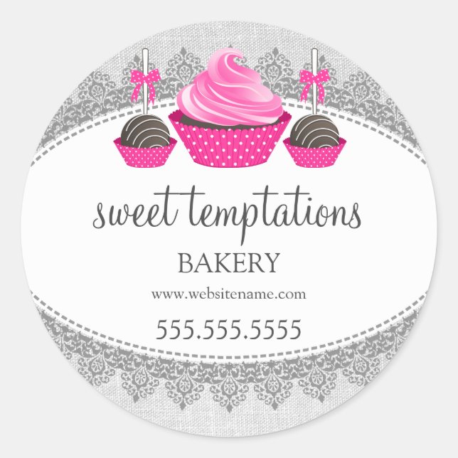 Cupcake Cake Pops Bakery Packaging Classic Round Sticker (Front)