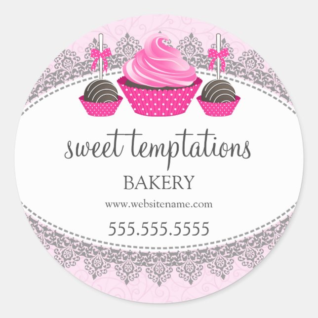 Cupcake Cake Pops Bakery Packaging Classic Round Sticker (Front)