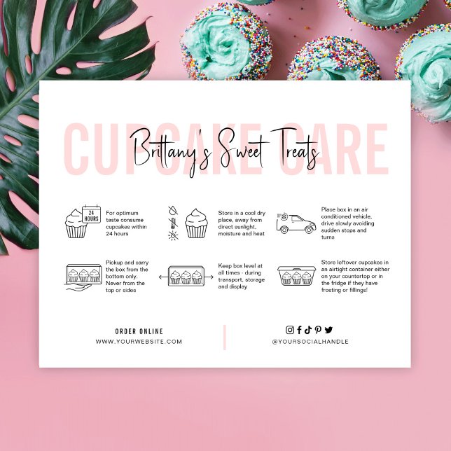 Cupcake Care Instructions Guide Pink Aesthetic Thank You Card (Creator Uploaded)