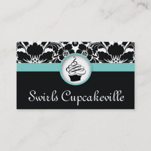 Cupcake Carte de visite Floral Damask Baby Blue