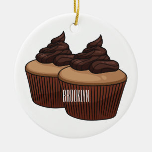 Cupcake cartoon illustration ceramic ornament