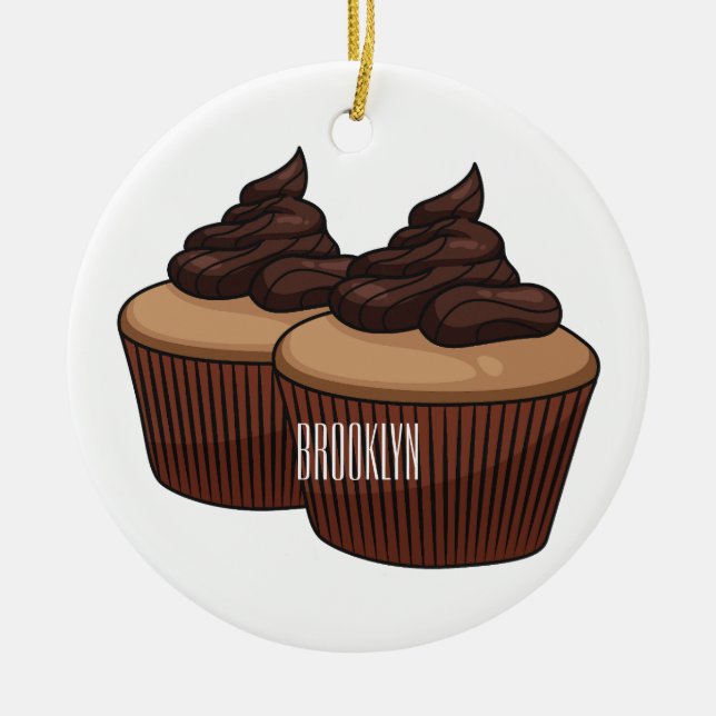 Cupcake cartoon illustration ceramic ornament (Front)