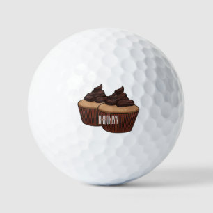 Cupcake cartoon illustration golf balls